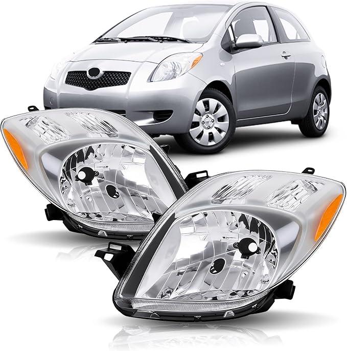 Headlights Assembly Pair compatible with 2007 2008 Toyota Yaris Hatchback
Not fit Sedan, Driver Passenger Side, Halogen Headlamp Head Light, OE Style