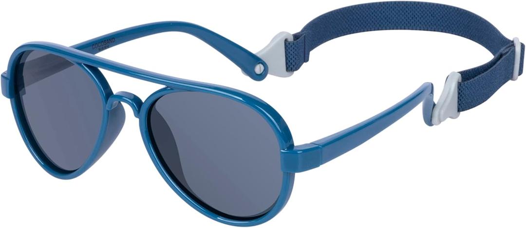 COCOSAND Baby Boys Girls Aviator Sunglasses with Strap Polarized Flexible Retro Pilot for Infants Toddler Age 0-24 Months (Navy Blue)