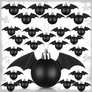 24 Pcs Gothic Halloween Bat Ornaments for Tree Black Christmas Tree Balls Ornaments Decorations 5.9 Inch 3D Twinkling Hanging Bats Decor with Wings for Xmas Halloween Decor(Black,Bat)