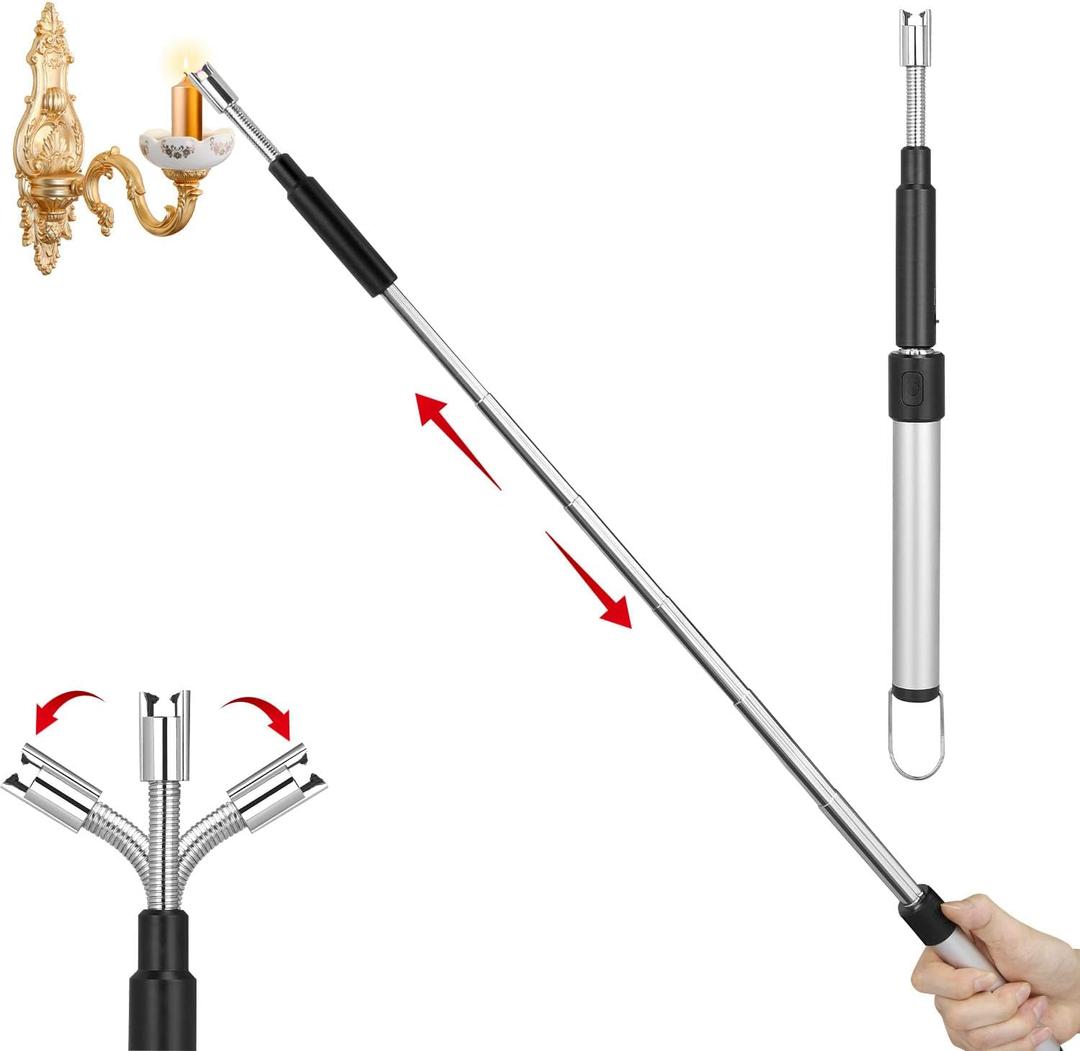 Electric Arc Lighter - Rechargeable Plasma Lighter with 11.4"-27.55" Adjustable Neck, Windproof & Flameless for Candles, Fireplaces, Fire Pits (Silver)
