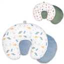 Double-Sided Baby Nursing Pillow Cover Set - 4 Pack - Soft Unisex Breastfeeding Pillow Cover for Girl & Boy with Hanging Loop - Multipurpose Washable Quick-Dry Slipcover Case with Waterproof Liner (Multicolor)