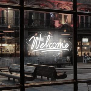 Welcome Neon Sign Welcome LED Neon Light Wall Art Sign Light up with ON/OFF Switch Neon Light for Business Storefront Home door Window Glass Door Shop Store Florists Bar Salon Cafes Restaurant Pubs, Housewarming & Birthday Party Gifts(22'', White)
