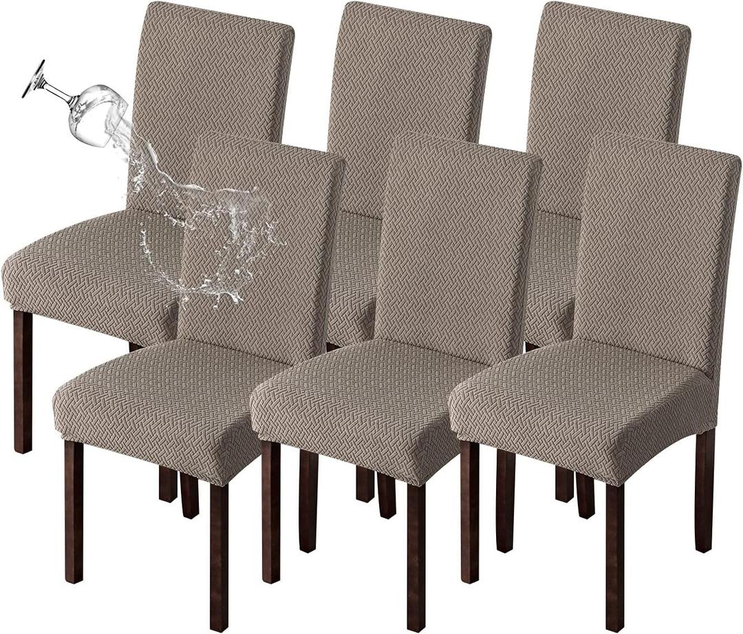 Genina Waterproof Chair Covers for Dining Room 6 Pack Kitchen Chair Covers Parson Dining Chair Slipcover, Taupe