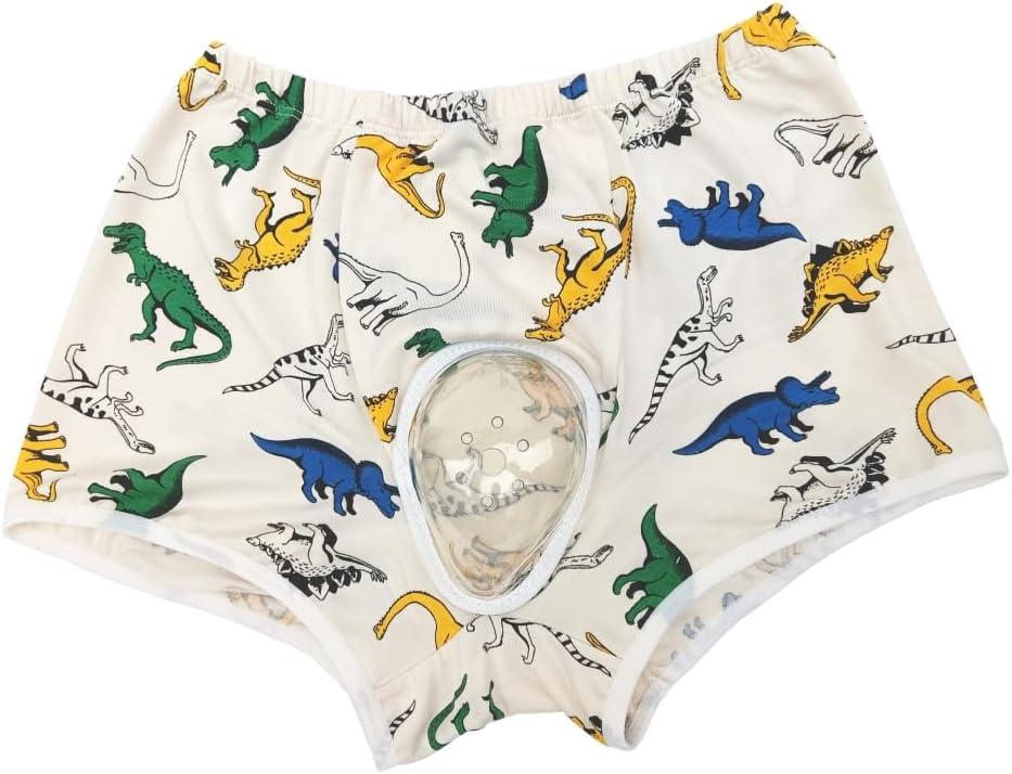 Circumcision Underwear for Boys - M Sizes - After Foreskin Surgery Care, Reduce Friction, Breathable Cotton Fabric with Ventilation Holes,Waist: 60 cm (23.6 "), 66~77 lbs, (7~9 Y) (Dinosaur Print)