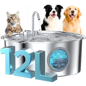 Dog Water Fountain for Large Dogs: Stainless Steel Dog Fountain Water Bowl - 3.2Gal/406oz/12L Super Quiet Big Cat Water Fountain with Visual Water Level -Great for Large Dogs Cats and Multi-Pet Home