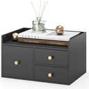 Bamboo Desk Organizer with Drawers Wooden Desktop Storage Drawers for Bills Office Supplies Kitchen Utensils Organizing Tool for Home Classroom Organization No Assembly (Black, 3 Drawer)