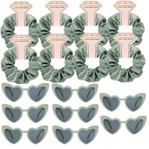 Satin Bridesmaid Scrunchies Bachelorette Hair Ties Set of 6 sunglasses Bridal Shower No Damage Hairties ideas Gift for Wedding Party Favors Bridesmaid Proposal Gifts (Sage Green)