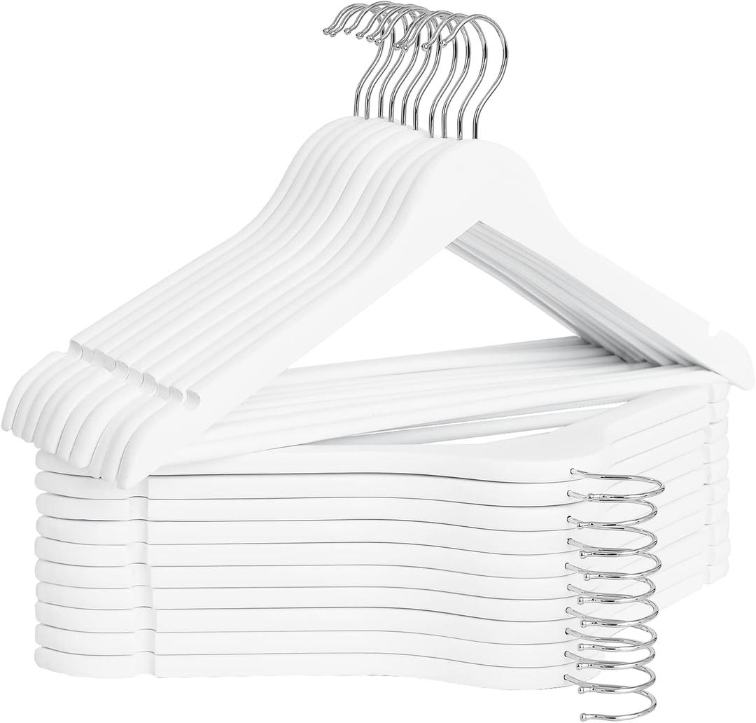 StorageWorks White Wooden Hangers, 20 Pack Wood Hanger for Closet, Coat Hangers for Coats, Shirts, Pants, Bridesmaid Suits, Wedding Dress, White 