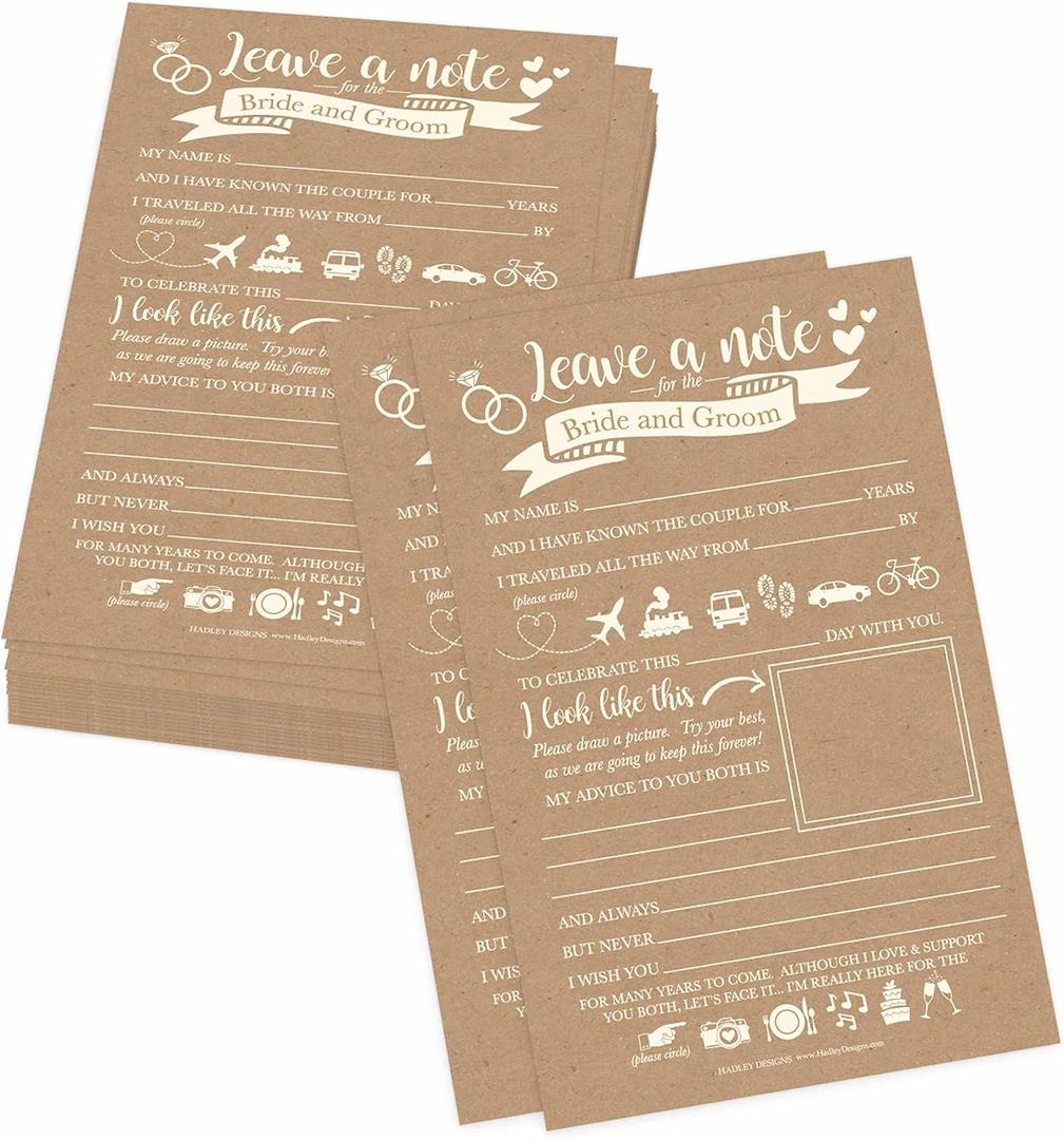 Hadley Designs 25 Wedding Advice Cards For The Bride and Groom, Rustic Bridal Shower Games For Guests, Guest Book Alternative, Card Boxes For Reception, Advice for the Bride Shower Games