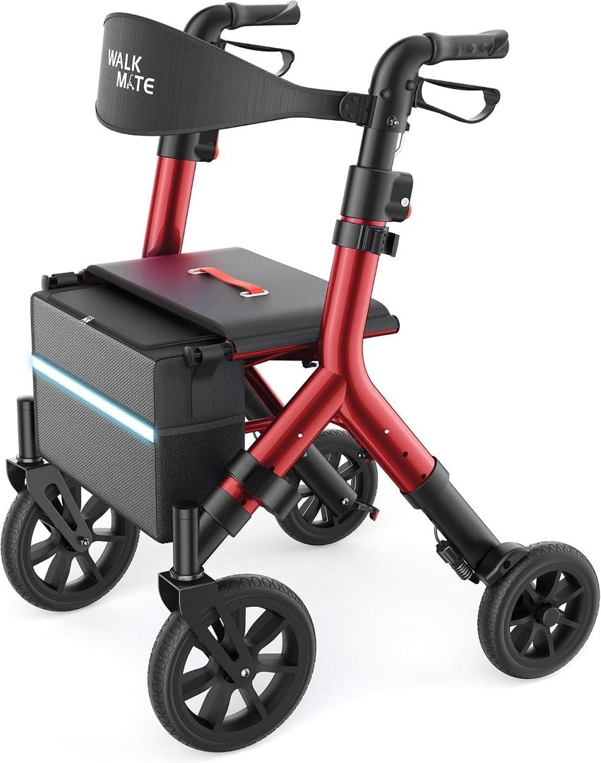 WALK MATE Rollator Walker for Seniors with Seat 5.3~7ft Tall