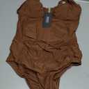 Daci Women Tummy Control One Piece Swimsuit - Ruched Bathing Suit Full Coverage Slimming V Wired Swimwear 2025 (Large, Brown)