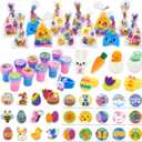 JOYIN 72 Pcs Easter Party Favors Set, 12 Packs Assorted Goody Bags with Rings/Sticker, Foam Stickers, Stampers for Kids Gift, Easter Egg Hunt, Basket Stuffers