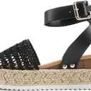 Soda Women's Topic Open Toe Buckle Ankle Strap Espadrille Synthetic sandals, Black, Size 9.5