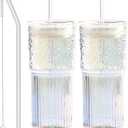 Glass Cups with Lids and Straws, 20 OZ Multi Iced Coffee Glasses Tumblers for Ice Water, Juice, Tea, Milk, Smoothie and Cold or Hot Drinks, Set of 2