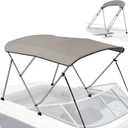 Bimini Top for Boats - 900D Waterproof & UV-Proof Polyester Sun Shade Boat Canopy with Zippered Storage Boot, 2 Rear Poles, 4 Adjustable Straps, Boat Bimini Top Gray (3 Bow 6'L x 46"H x 54"-60"W)