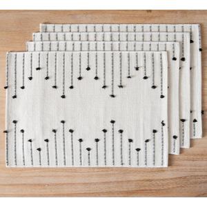 Cotton Linen Blend Square Placemats - Farmhouse Rustic Woven Bohemian Machine Washable Table Mats with Tassels for Dining Table 7 pieces