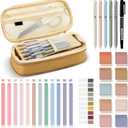 Jutom 39 Pcs Aesthetic Book Annotation Kit Highlighter with Pencil Case Bag Gel Pen Transparent Sticky Note Taking Bible Study College School Supplies(Khaki,Cute Style)