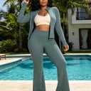 UOUA Women's 2 Piece Set Long Sleeve Jacket & Ankle Length Workout Flare Leggings Casual Matching Outfit Tracksuit Sweatsuit, S