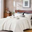 DOWN HOME Cali King Quilt Bedding Set with Shams, Vintage Washed Quilted Blanket Thin Comforter Lightweight Bedspread Coverlet Bed Cover, Brushed Microfiber Stripe Stitching, Linen White, 111"x92"