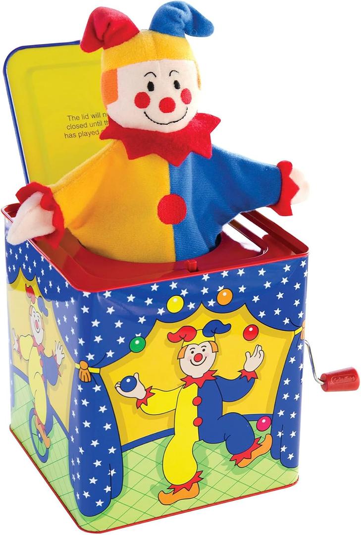 Schylling Jester Jack in the Box - Classic Children's Musical Toy - Colorful and Durable Tin Box with Silly Jester Plush - Age 18 months and Up