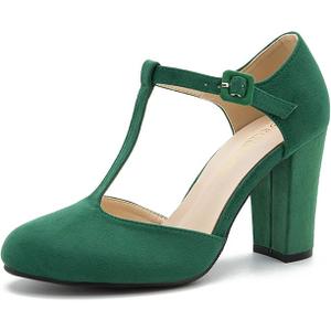 Women's T-Strap Block Chunky Heel Mary Jane Pumps Cut Out Wedding Dress Shoes
 10