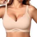 OEAK Womens Wireless Bras Scalloped Push Up Bralettes No Underwire Supportive Tshirt Bra Seamless Comfortable Everyday Bras,L