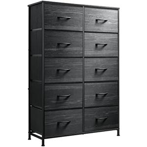 WLIVE Black Tall Dresser for Bedroom with 10 Drawers, Chest of Drawers, Dressers Bedroom Furniture, Storage Organizer Unit with Fabric Bins for Closet, Hallway, Living Room