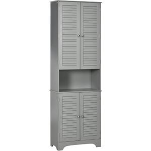 HOMCOM Tall Narrow Bathroom Storage Cabinet with Doors and Shelf Adjustability, Freestanding Linen Cabinet with 2 Cabinets and Countertop, Gray (Grey)