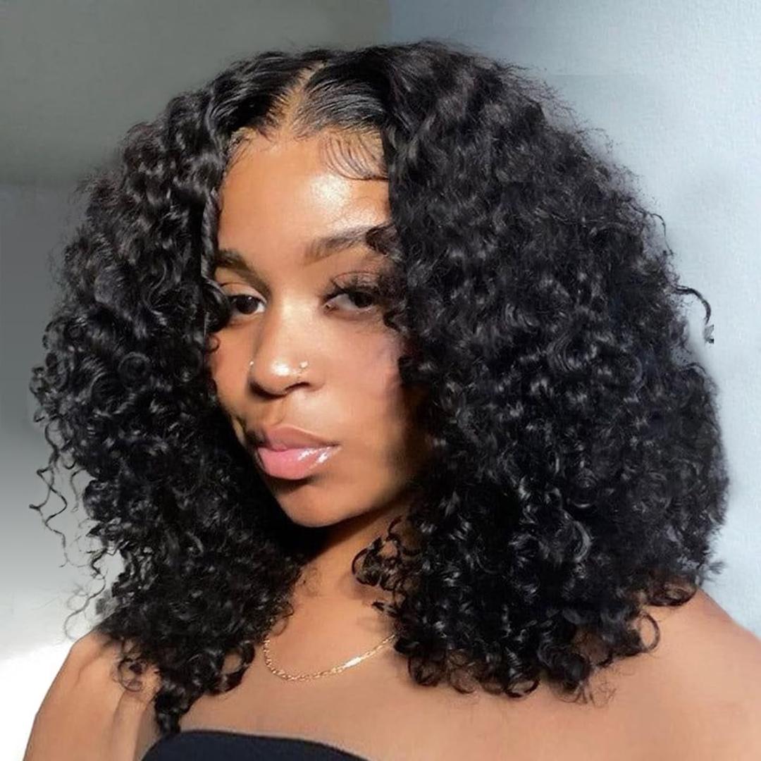 14 Inch Short Bob Wigs 13x4 Deep Wave Bob Wig Human Hair 180% Density Deep Curly 100% Virgin Human Hair Pre Plucked Wet and Wavy Glueless Transparent Lace Frontal Wig for Women Natural Hairline (Short Bob Wig 14 Inch, Natural black color 13x4 Deep Wave)