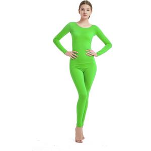 Full Bodysuit Womens Long Sleeve One Piece Jumpsuit Spandex Zentai Unitard, Lime Green Large