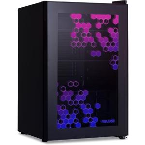 NewAir Beverage Fridge 85 Cans, LED Color Changing Door, Prismatic Series Beverage Refrigerator with RGB HexaColor LED Lights, Mini Fridge for Gaming, Game Room, Party Festive Holiday Fridge (Black)