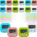 Flutesan 16 Pack Digital Classroom Timers with Lanyards - Color-Coded Countdown Timers for Teachers, Students & Kitchen Use - Loud Alarm, Easy Operation(White, Blue, Pink, Green)