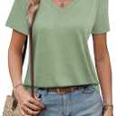 GKBK Womens Short Sleeve T Shirts V Neck Tops Summer Trendy Comfy Casual Basic Tee Shirt Light Green, L
