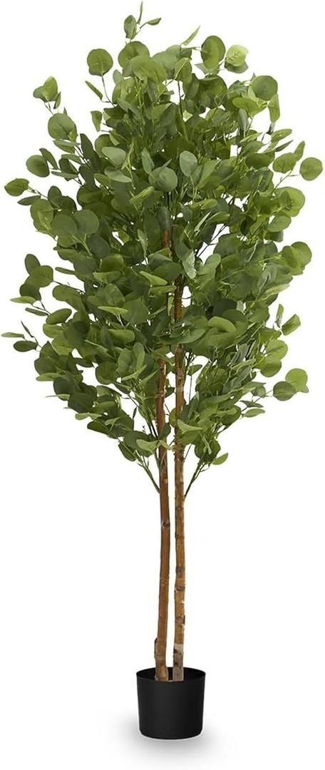 Maia Shop 5ft Artificial Eucalyptus Tree, Fake Plants for Home Decor, Natural Wood Trunk