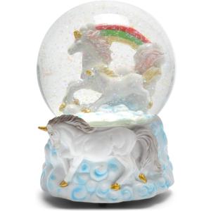 Elanze Designs Rainbow Unicorns 100MM Sturdy Resin Glitter Water Wind Up Musical Snow Globe Tabletop Dresser Nightstand Figurine Decoration Plays Tune You are My Sunshine