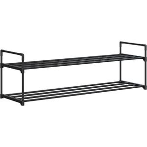 Home-Complete Shoe Rack - 2-Tier Shoe Organizer for Closet, Bathroom, Entryway - Shelf Holds 10 Pairs Sneakers, Heels, Boots (Black)