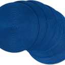 DII Classic Woven Tabletop Collection, Indoor/Outdoor Placemat Set, Round, 15" Diameter, Nautical Blue, 6 Piece