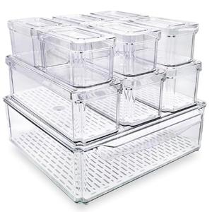EASPACE 10-Pack Clear Fridge Organizer Bins with Lids & Drainage Holes, Stackable Container Set, BPA-Free Plastic Refrigerator Storage Containers for Food, Fruits, Vegetables, Meats (Multi-Purpose)