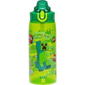 Zak Designs Minecraft Sage Water Bottle For School or Travel, 25oz Durable Plastic Water Bottle With Straw, Handle, and Leak-Proof, Pop-Up Spout Cover (Creeper)