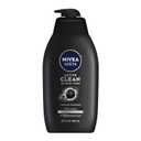 NIVEA Men Active Clean Body Wash with Natural Charcoal for Normal to Oily Skin, 3-in-1 Charcoal Body Wash, Face and Hair, Draws Out Dirt and Impurities, 30 Fl Oz Bottle