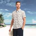 M MAELREG Mens Hawaiian Shirts Short Sleeve Button Down Tropical Beach Floral Solid Print Summer Vacation Mens Casual Shirts (L)