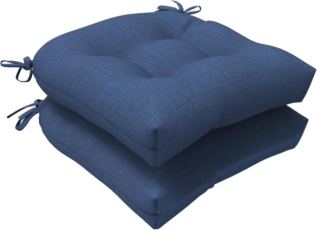 LVTXIII Outdoor/Indoor U-Shaped Wicker Seat Cushion, Decorative Tufted Chair Pads Seat Cushions Set for Patio Garden Home Office Furniture, 19x19x4, 2 Pack, Navy Textured