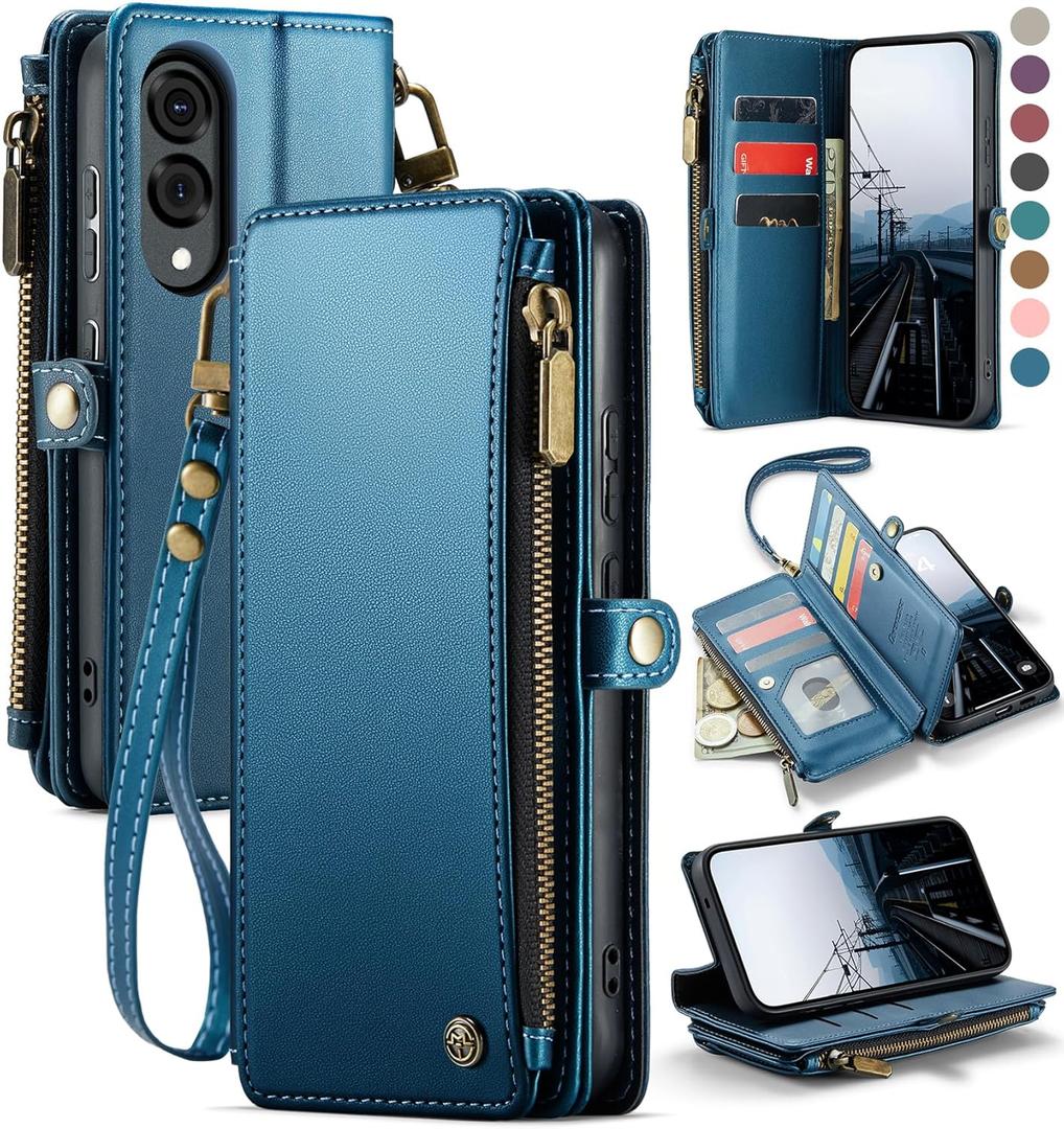 Defencase for Galaxy S25 Edge Case Wallet with RFID Blocking Card Holder for Women Men, Elegant PU Leather Magnetic Snap Flip Strap Zipper Phone Wallet Case for Samsung Galaxy S25 Edge 6.6", Dark Blue
