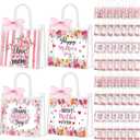Kolldenn 48 Pcs Mother's Day Clear Gift Bags Bulk Pink Floral PVC Gifts Bag with Handle Ribbon Reusable Goodies Treats Happy Mothers Day Bag for Mom Women Decoration Party Favors 5.9x6.3x2.8 Inch