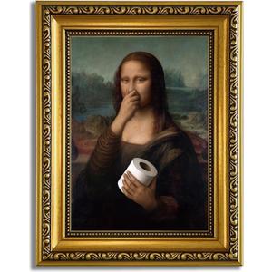 YD&YZY Gold Framed Bathroom Wall Art Mona Lisa Humor Amusing Toilet Art Pinching Nose Wall Decor Funny Vintage Painting Picture Print Whimsical Bathroom Restroom 8x10 inch Small Framed