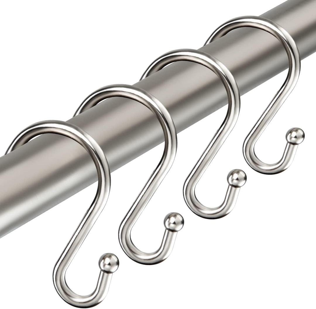 Shower Curtain Hooks Rings, Zinc Alloy S Shaped Shower Hooks Rust Proof, Shower Curtain Hangers for Shower Curtain, Kitchen, Wardrobe & Garden, Brushed Nickel, Set of 12