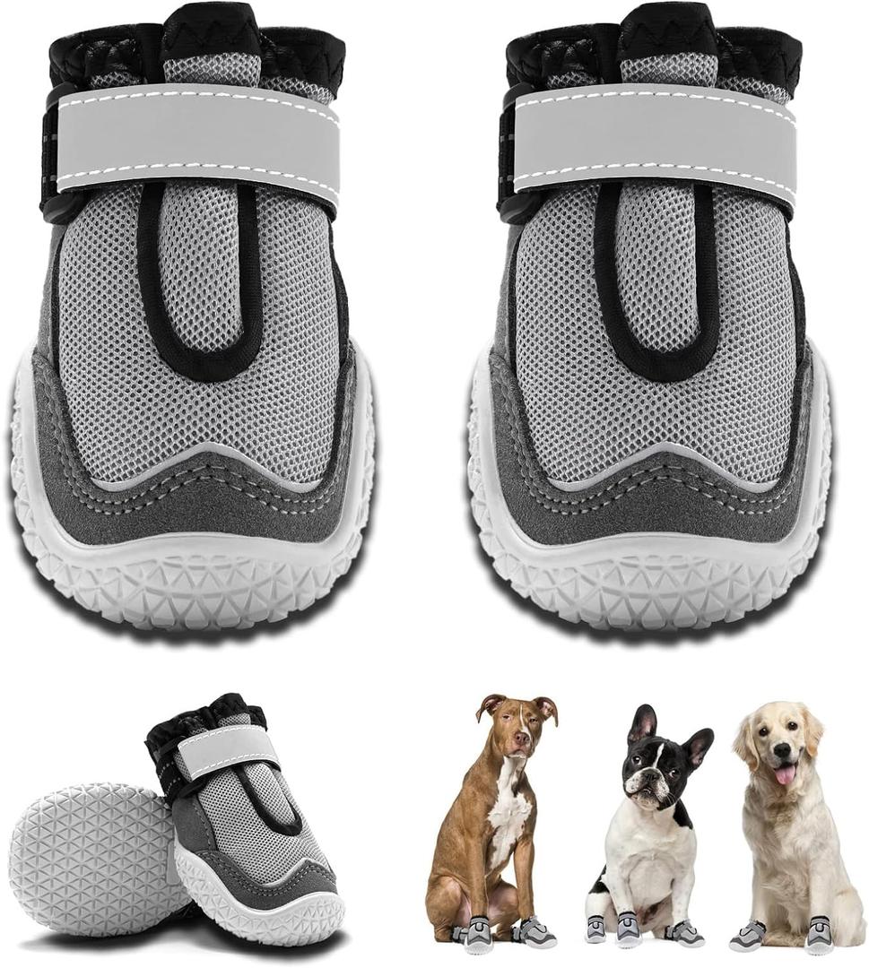 Hcpet Dog Boots for Large Dogs, Dog Shoes for Winter Snow Hot Pavement, Paw Protector Dog Booties Designed for Comfort and Breathability, Outdoor Booties for Small Medium Dogs for Hiking Grey Size 6