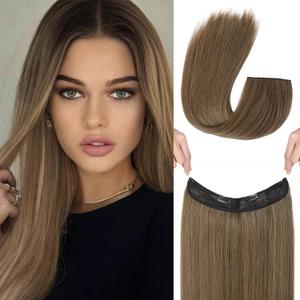 REECHO Invisible Wire Hair Extensions with Transparent Headband Adjustable Size Removable Secure Clips in Straight Secret Hairpiece for Women (20 Inch (Pack of 1), Light Ash Brown with Highlights)