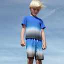 Moon Tree Boys Rash Guard Set for Boys 2 Piece Swimsuits Short Sleeve Bathing Suits with Trunks Quick Dry Swim Shirts, Size 13/14