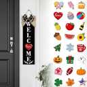 Sintuff Holiday Interchangeable Welcome Sign for Front Door Wood Porch Sign with 24 Pcs Seasonal Icons Home Farmhouse Holiday Welcome Outdoor Festival Seasonal Decoration(Black,15.8 Inches)